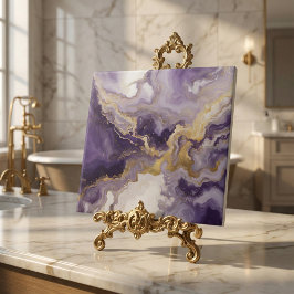 Metallic Liquid Art Purple & Gold Marble Agate Fliese