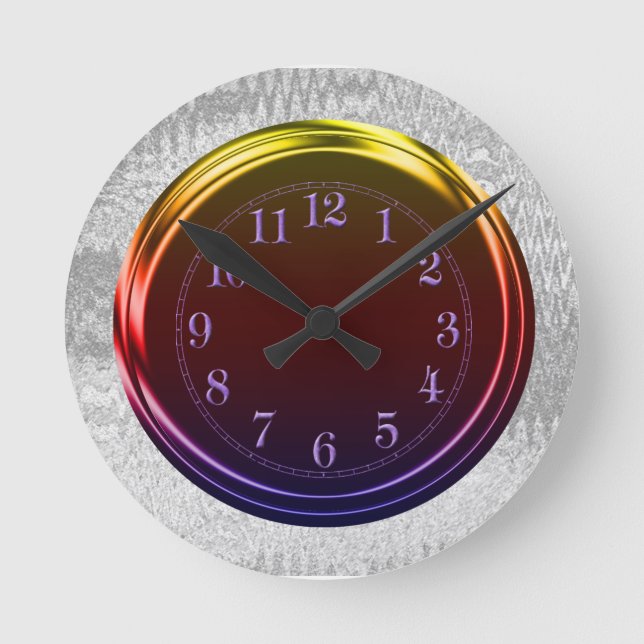 Metallic Look Funky Neon & Silver, Custom Runde Wanduhr (Vorderseite)
