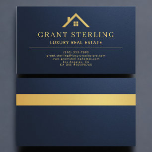 Metallic Luxus Immobilienmakler Navy Blau Gold Visitenkarte