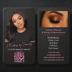Metallic Makeup Artist QR Code Luxus Schwarz Rosa Visitenkarte