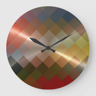 Metallic Metal Diamond Chevron Pattern Große Wanduhr