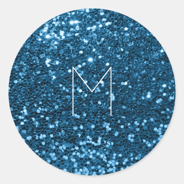 Metallic Minimal Monogram für den blauen Navy-Glit Runder Aufkleber (Vorderseite)