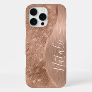 Metallic Rose Gold Glitter Personalized iPhone 16 Pro Max Hülle