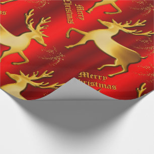 Metallic Rot und Golden Rentier Weihnachten Geschenkpapier