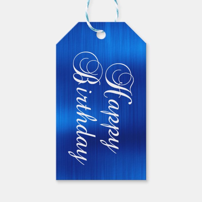 Metallic Royal Blue Happy Birthday Geschenkanhänger (Vorderseite)