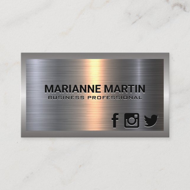 Metallic Shine Background | Symbole für soziale Me Visitenkarte (Vorderseite)