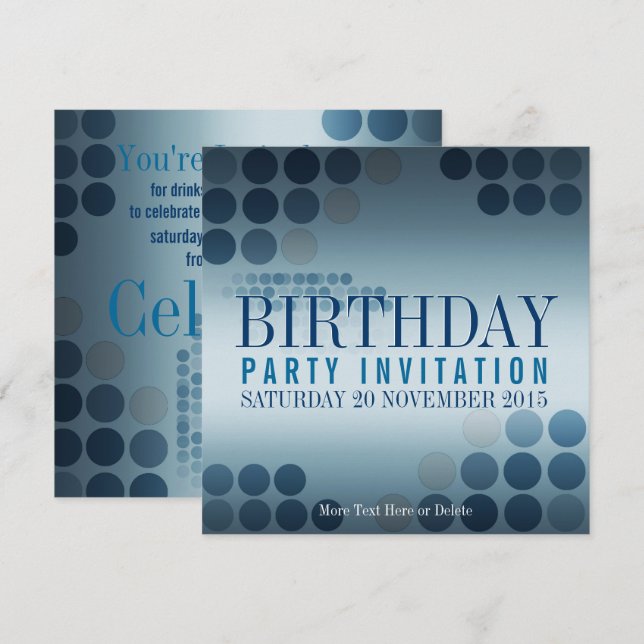 Metallic Shine Blue Party Invitation d'anniversair (Devant / Derrière)