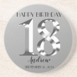 Metallic Silver 18th birthday Getränkeuntersetzer<br><div class="desc">Happy 18th birthday. 18 years. Silver metallic label.</div>