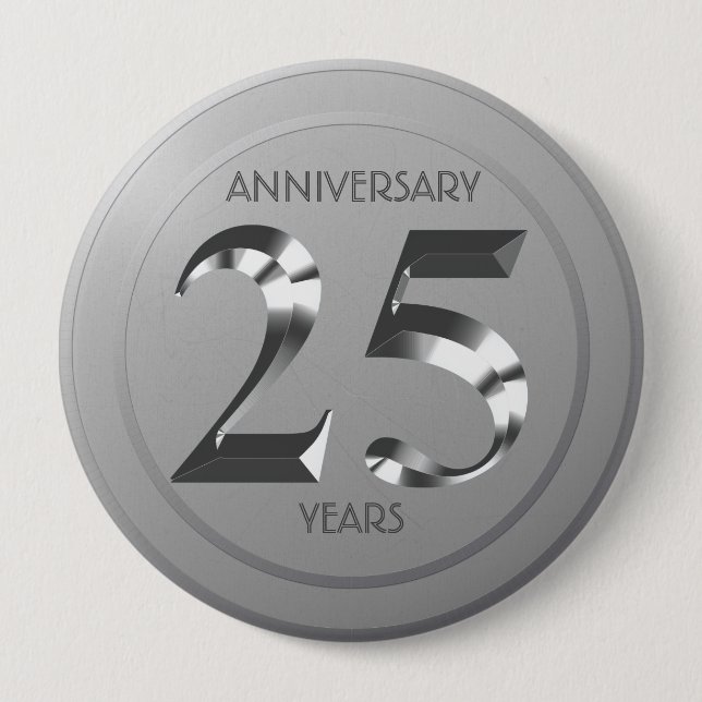 Metallic Silver 25. Hochzeitstag Button (Vorderseite)