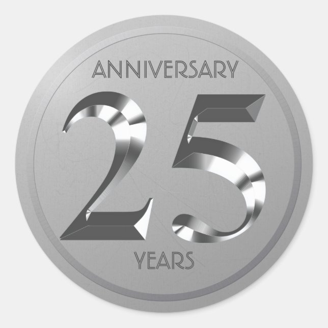 Metallic Silver 25. Hochzeitstag Runder Aufkleber (Vorderseite)