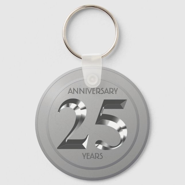 Metallic Silver 25. Hochzeitstag Schlüsselanhänger (Vorderseite)