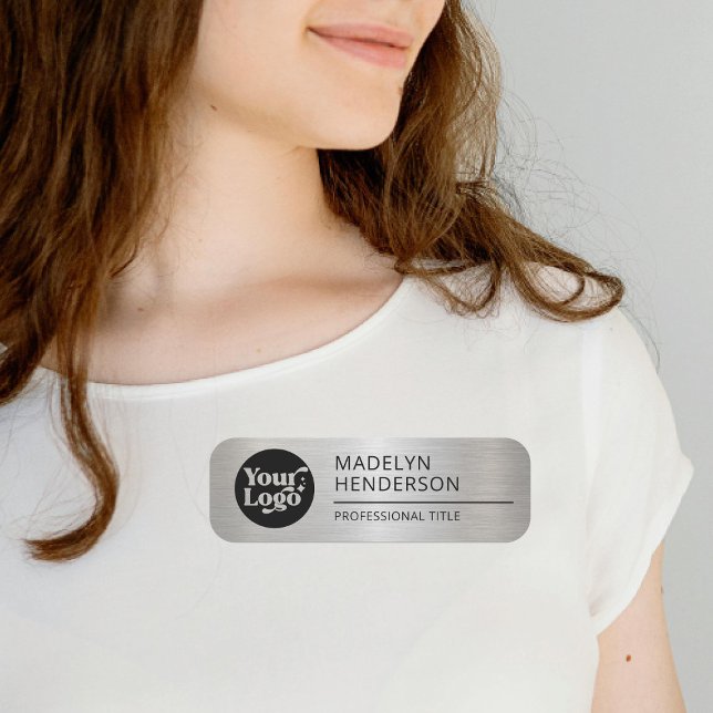 Metallic Silver Company Logo Mitarbeiter Magnetic Namensschild (Von Creator hochgeladen)