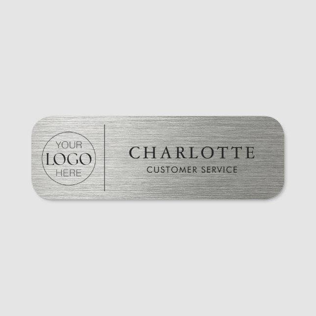Metallic Silver Custom Logo Office Employee Staff Namensschild (Vorderseite)