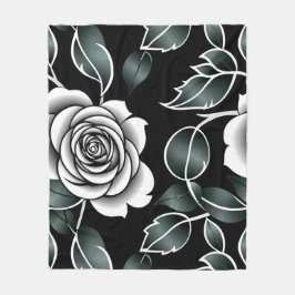 Metallic Silver Roses With Dark Green Leaves Fleecedecke