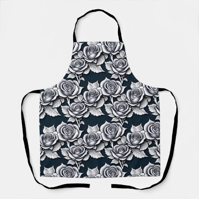 Metallic Silver Roses With Teal Leaves  Schürze (Vorderseite)