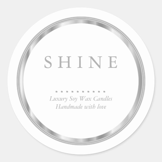 ⭐ Metallic Silver und White Classic Round Sticker (Vorderseite)