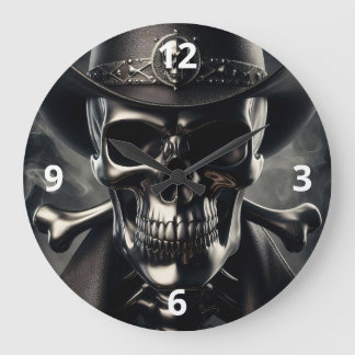 Metallic Skull Cowboy Wall Clock Große Wanduhr