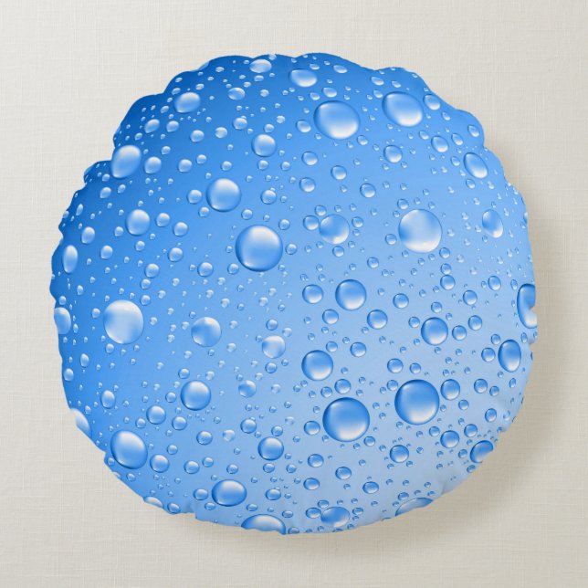 Metallic Sky Blue Rain Drops Rundes Kissen (Vorderseite)