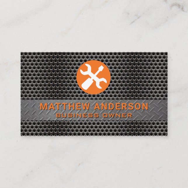 Metallic Steel | Handwerkzeug-Logo Visitenkarte (Vorderseite)