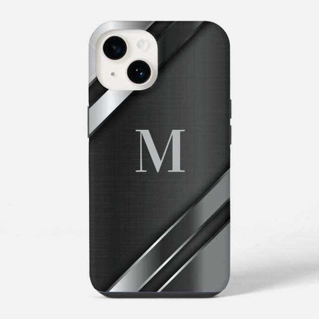 Metallic Texture Monogram iPhone 14 Hülle (Rückseite)