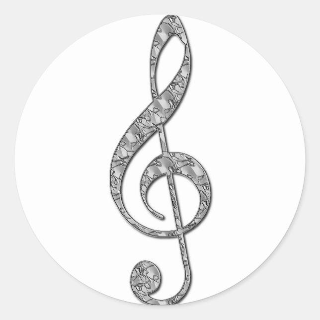Metallic Treble Clef Runder Aufkleber (Vorderseite)