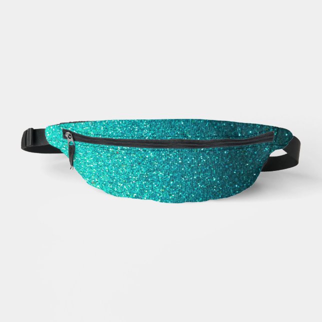 Metallic Türkis Blau und Schwarz Glitzer Ombre Bauchtasche (Vorderseite)
