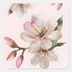 Metallic Watercolor Sakura Quadratischer Aufkleber