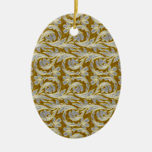 Metallic Waves, White-Gold OVAL ORNAMENTS Keramik Ornament