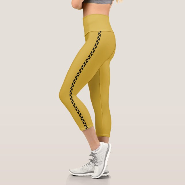 MetallicGold Capri Leggings with Black Side Stripe (Links)