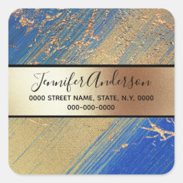 Metallicschimmer Marmor Blau Moderne Chic Quadratischer Aufkleber