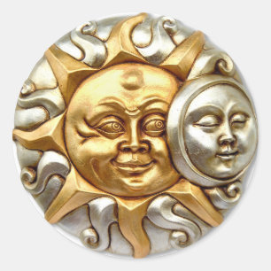 METALLIK-DESIGN FÜR SONNENFUSIONEN UND MONEN RUNDER AUFKLEBER