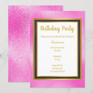 METALLIKPINK SCHWARZ & GOLD EMBOSSED GEBURTSTAG EINLADUNG