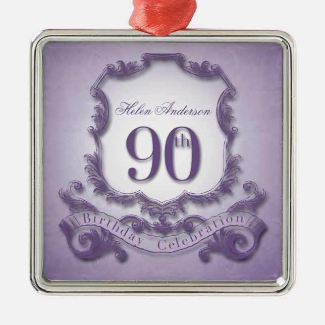 Métallique 90e anniversaire Fête Ornement personnalisé (Devant)