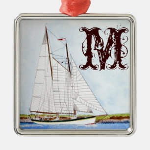 Métallique Bateau nautique Monogramme de la mer Ornement init
