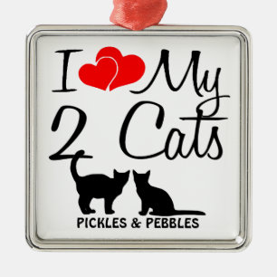 Métallique J'Aime Mon Ornement De Deux Chats