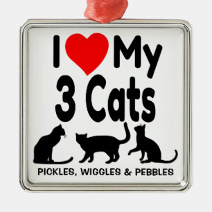 Métallique J'Aime Mon Ornement De Trois Chats