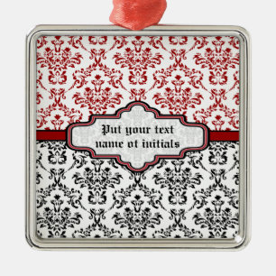 Métallique Motif Damas noir rouge blanc ornement personnalisé