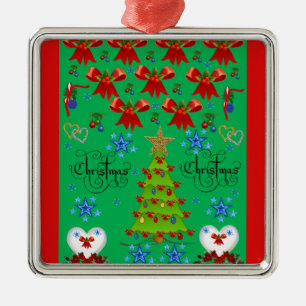Métallique Noël carré premium ornement vert