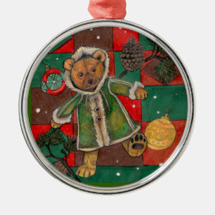 Métallique NoëlTeddy~ ornement d'arbre