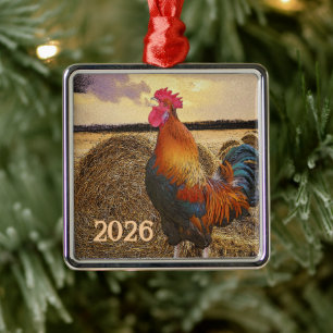 Métallique Ornement Coq Coloré