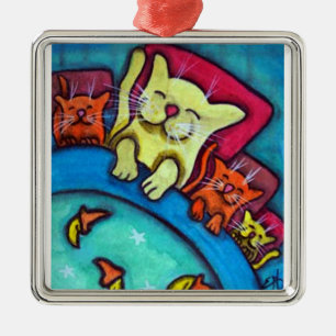 Métallique Ornement d'amitié de chats heure du coucher