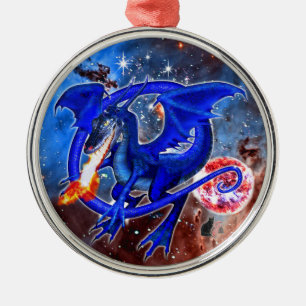 Métallique Ornement de dragon cosmique azurite