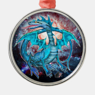 Métallique Ornement de dragon cosmique turquoise