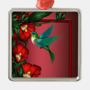 Métallique Ornement de l'Hibiscus rouge colibri