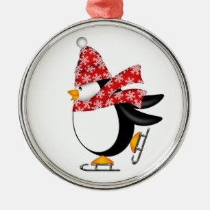 Métallique Ornement mignon de patins de glace de pingouin
