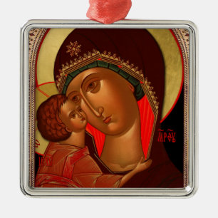 Métallique Ornement orthodoxe de Noël - Novgorod Theotokos