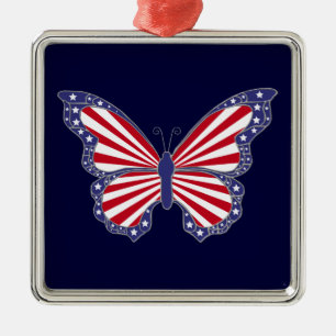 Métallique Ornement Patriotique Rouge Blanc Et Bleu Papillon