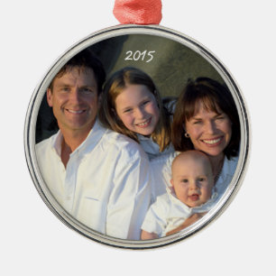 Métallique Ornement photo de famille de Noël en métal argenté
