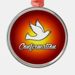 Métallique Ornement rond Premium, Confirmation, Dove, Rouge