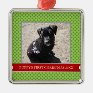Métallique Premier ornement de photo de Noël du chiot